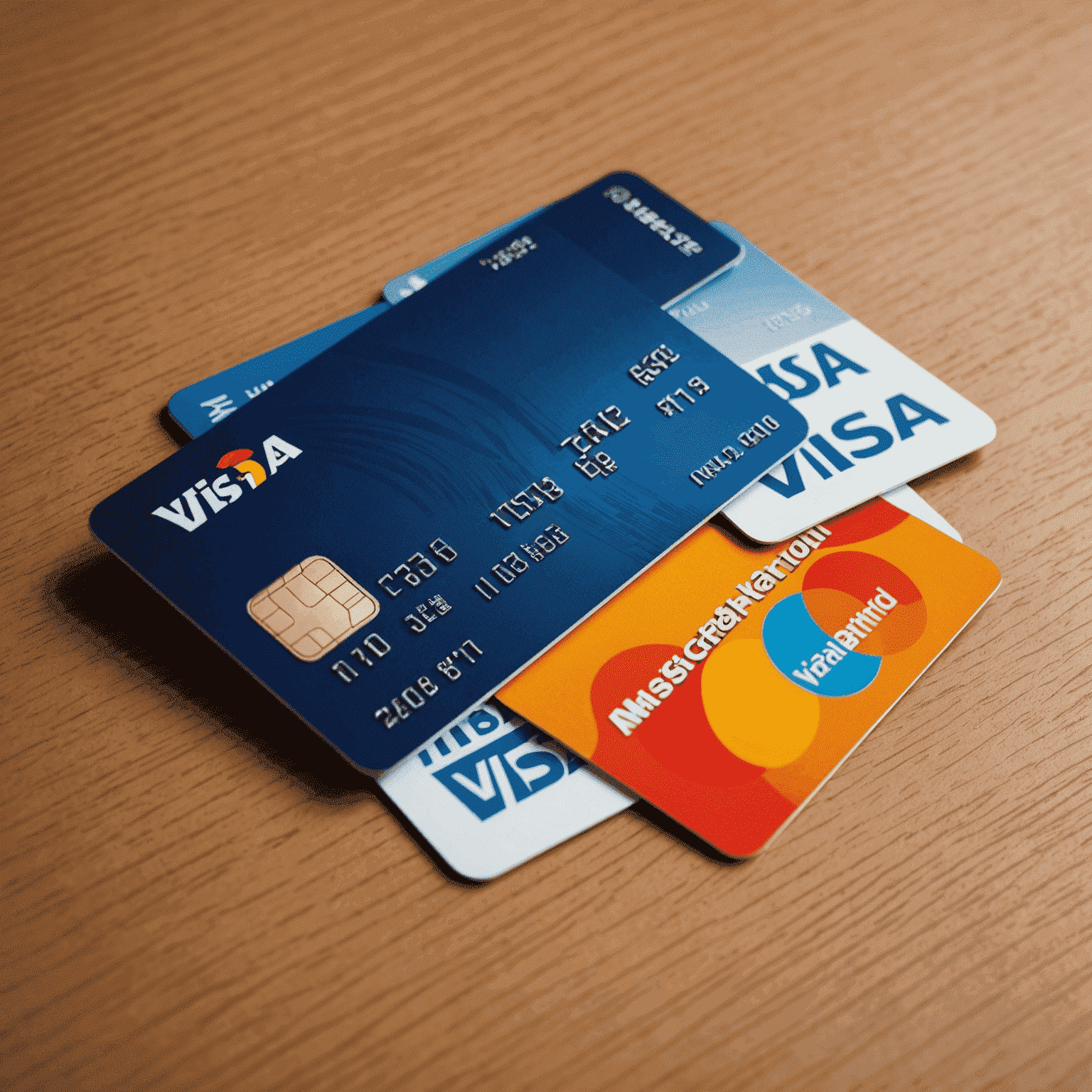 صورة توضيحية لبطاقات الائتمان والخصم المقبولة، تظهر شعارات Visa و MasterCard و American Express